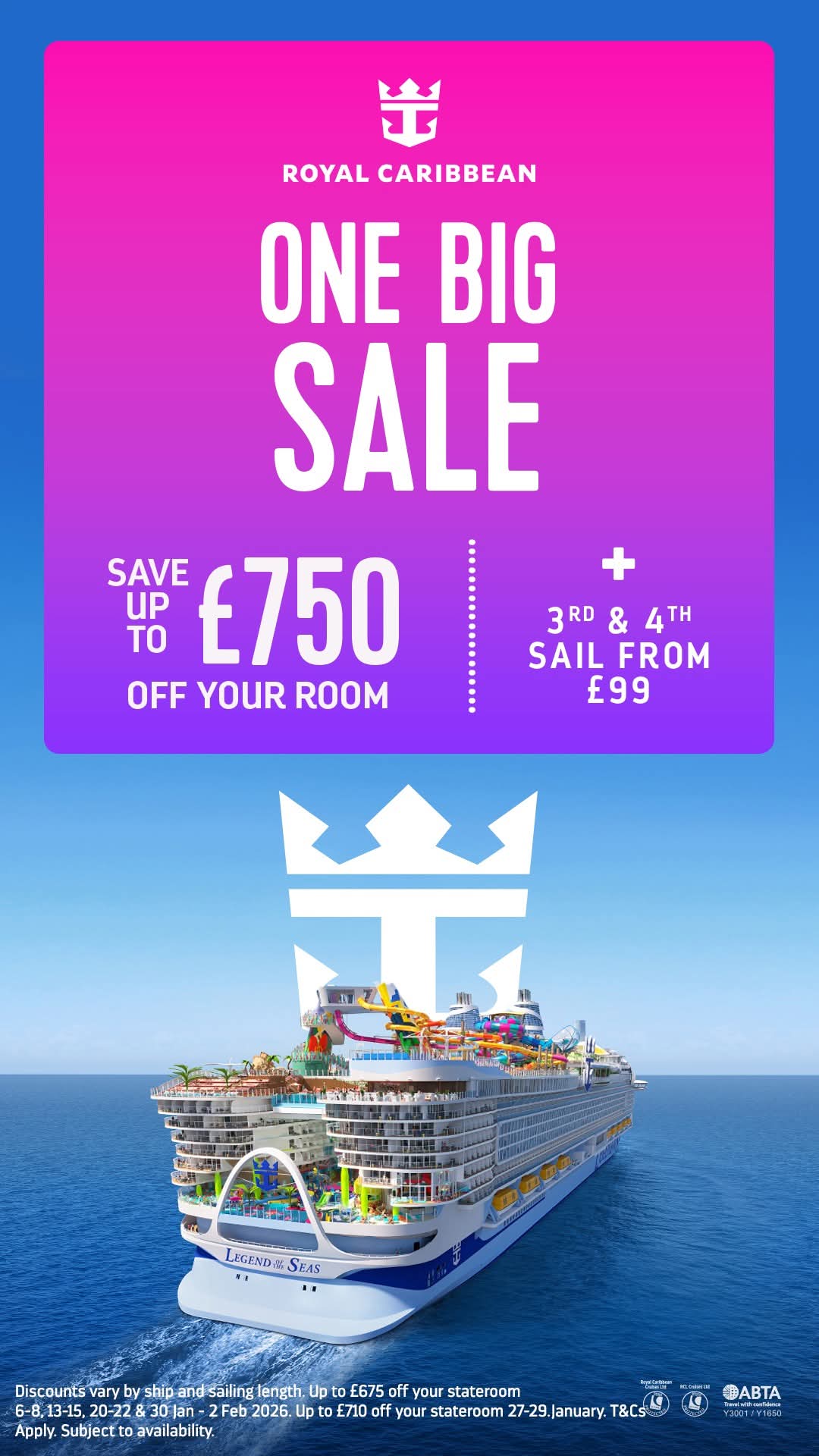 Royal Caribbean offer - up to £750 off your room